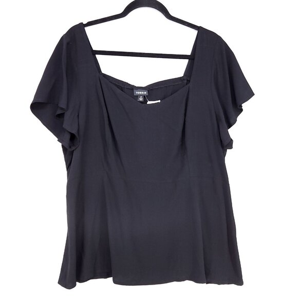 Torrid Chiffon Blouse Plus Size 2X Flutter Sleeve Sweetheart Neck Elastic Waist - Picture 1 of 10